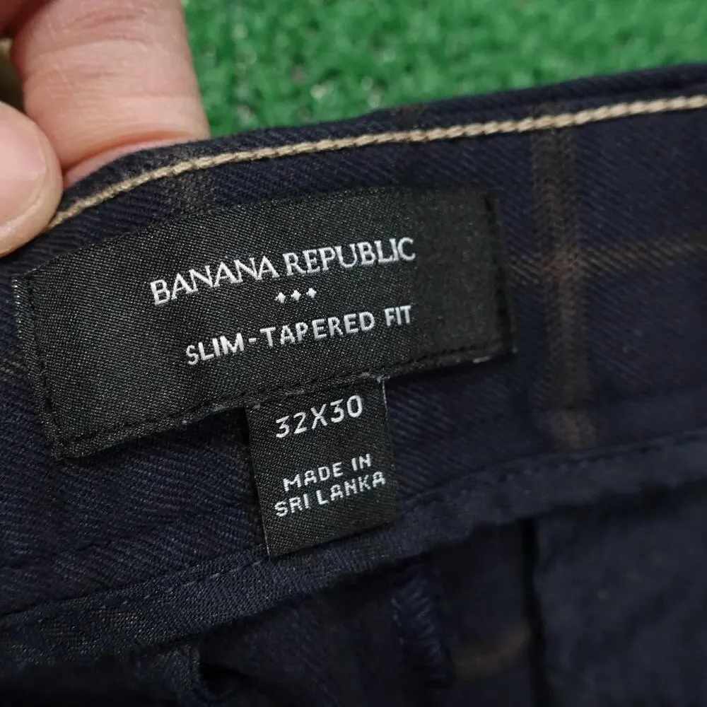 Banana Republic Dress Pants Mens 32x30 (33x26.5) Blue Plaid Slim Tapered Stretch